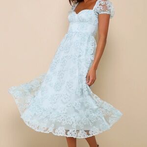 NWT Lulus Notable Elegance Mint Mesh Floral Applique Bustier Midi Dress Women S